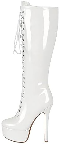 Veelau Meieer Bottes à talons hauts à lacets pour femmes avec plateforme au genou et talon aiguille élégant Modèle de bottes pour la fête, le club et la scène, 44 EU