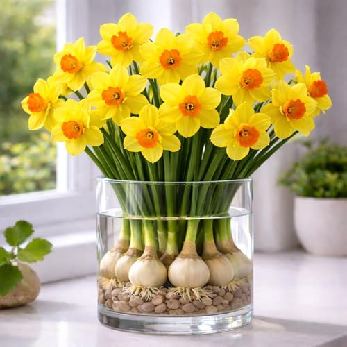 Indoor Pre-Chilled Mini Lover Boy Daffodil Bulbs for Forcing Indoors - Grow in Water or Dirt Indoors - Prechilled Indoor Bulbs - Bright Blooms During Cold Winter (10 Bulbs) (10 Bulbs)