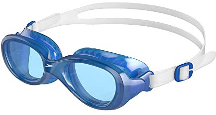 Speedo Unisex Kinder Futura Classic Schwimmbrille | Anti-Beschlag | Wasserdicht Schwimmbrille, Clear/Neon Blue, Einheitsgröße