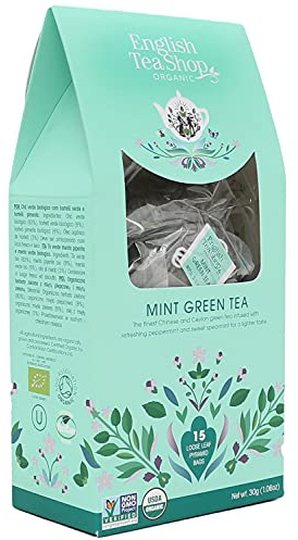 English Tea Shop Mint Green Tea, 15 Fairtrade & Organic Loose Leaf Silken Pyramid Infuser Bags, 30g