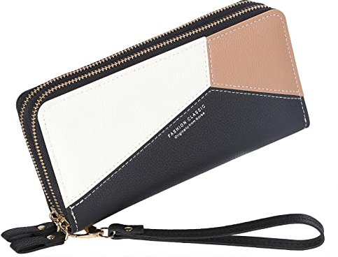 Portafoglio Donna Nuova Versione Portafoglio Donna Grande Capacità Portamonete in Pelle PU Elegante Portamonete Donna Doppio Strato con Cuciture, Nero