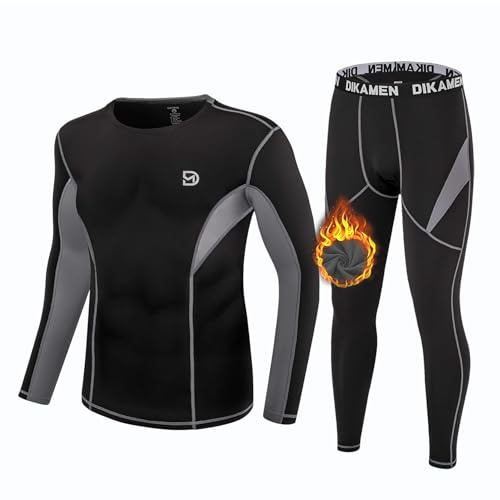 DIKAMEN Men's Thermal Underwear Fleece Lined Performance Fleece Tactical Sports Shapewear Thermal Set (Black01, Medium)