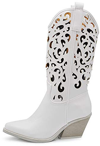 IF Fashion Cowboy Western Scarpe da Donna Stivali Stivaletti Punta Camperos Texani Etnici LY80-3 Bianco 38