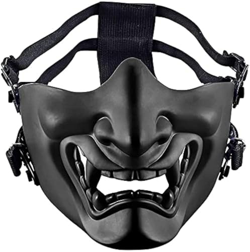 Tactical Half Face Masks, Evil Demon Hannya Kabuki Samurai Oni Mask Airsoft Protective Masks for Cs War Game Halloween Party (Black)