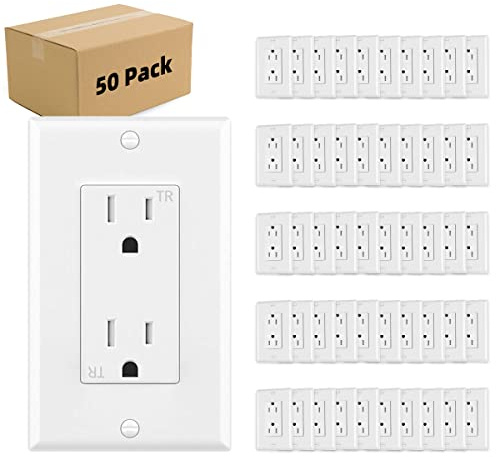 Micmi Outlet Socket, Decorator Receptacle, 15 Amp, 125 Volt, Tamper Resistant, TR Grounding with Wall Plates UL Listed White 50pack (15A)