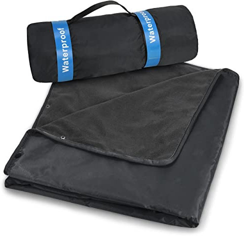 Wasserdichte Fleece-Decke, Campingdecke für den Außenbereich, Winddicht Warm Reisedecke, Tragbar für Stadion, Picknicks, Sportveranstaltungen, Camping, Yoga, Strand, 200 x 140 cm, Schwarz