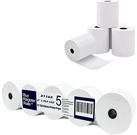 Star SP700 Kitchen Printer Paper (5 Rolls) 3 x 165' 1-Ply Bond Receipt POS Cash Register Point of Service Printer Paper Also works for M188B, TMU220