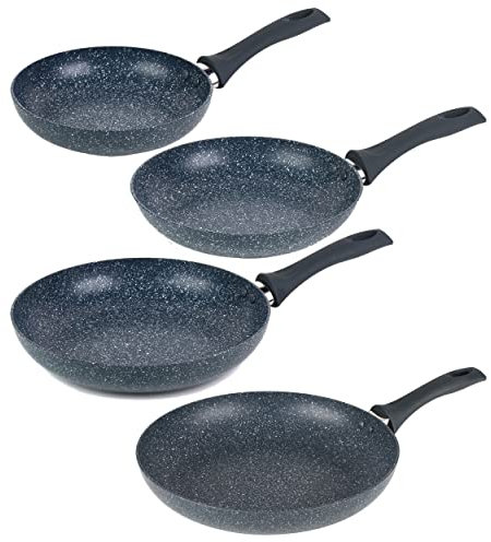 Russell Hobbs COMBO-8165A Frying Pan 4-Piece Set, NightFall Stone Collection, Non-Stick Dual Layer, Pressed Aluminium, Induction Hob Suitable, Healthy Cooking with Less Oil, Blue Marble, 20/24/28/30cm