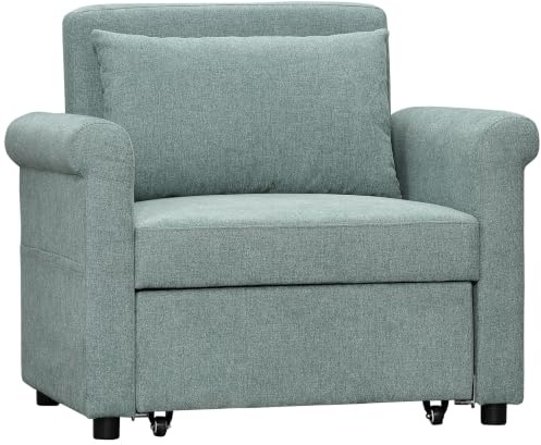 HOMCOM Poltrona Letto Singolo Schienale Regolabile in 4 Posizioni, Verde | Tessuto Traspirante Effetto Lino, Seduta Imbottita, 96x84.5x87.5 cm