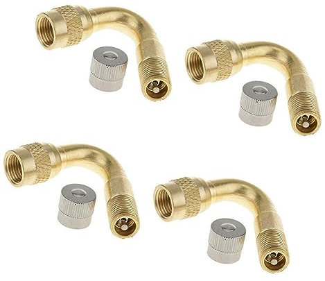 Asudaro Prolunga Valvola Pneumatico, 4 Pezzi Estensori Valvola Pneumatico 45 Gradi,Adattatore Valvola di Prolung,Prolunga per Valvola Ruota Curva in Ottone Universale,Prolunga Gonfiaggio Pneumatici