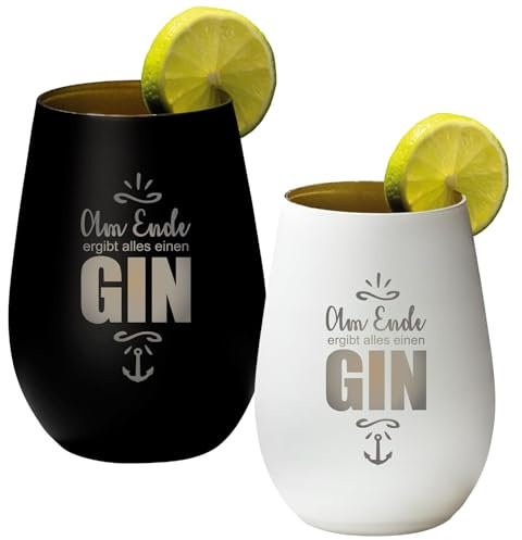 4youDesign 2er Set Gin Tonic Glas mit Spruch am Ende ergibt alles einen Gin – Geschenk für Männer, Frauen zum Muttertag oder Vatertag – Tumbler-Party-Glas aus Kristallglas – Schwarz & Weiß – 465ml