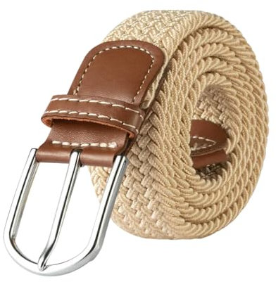 1 x elastischer Stoffgürtel aus Segeltuch für Herren, modische Metallschnalle, militärischer taktischer Riemen, elastischer Gürtel für Hosen, Jeans, Beige Gelb, 3.3cmX107cm