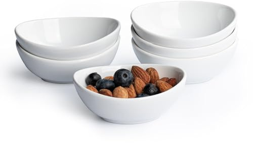 Familywood Dipping Bowls, 3 OZ Small Serving Bowls for Side Dishes,Set of 6 Mini Appetizer Plates for Condiment Sushi Ketchup, Porcelain, Tomato Sauce, Soy Sauce Dish Ceramic (4 Inch(3 Ounce))