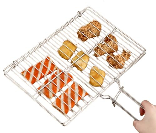 Huasean Cesta para parrilla de pescado para barbacoa, Cesta para parrilla al aire libre,Parrilla de pescado de acero inoxidable | Cesta de parrilla ligera rectangular, cesta de parrilla portátil con