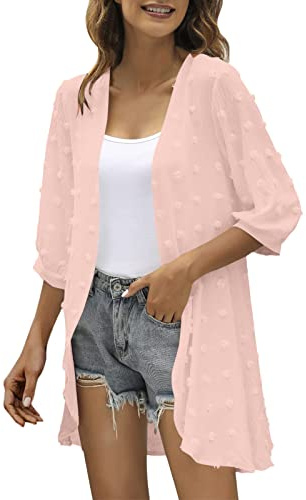 Limited Time Deals Today Prime Femmes Automne Cardigan Couleur Unie Été Décontracté Léger Couverture Ups 3/4 Manches Ouvert Devant Drapé Volants Printemps Haut Gilet Chaud Femme Gilet Femme Longue