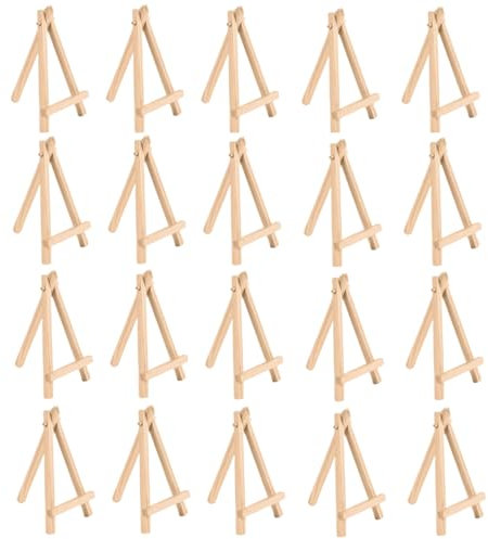 AMFUN Lot de 20 chevalets triangulaires en bois, supports de bureau pour affichage, toile, peinture et dessin, mariages et loisirs créatifs pour enfants, 15 x 8 cm