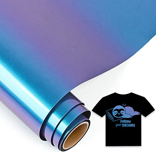 IModeur Chameleon Iron on Vinyl — 30.5 x 153 cm Violet to Royal Blue Heat Transfer Vinyl for Fabric, PET Backing Easy to Weed HTV for T-Shirts, Clothes, Hats, Bags and Other Textiles