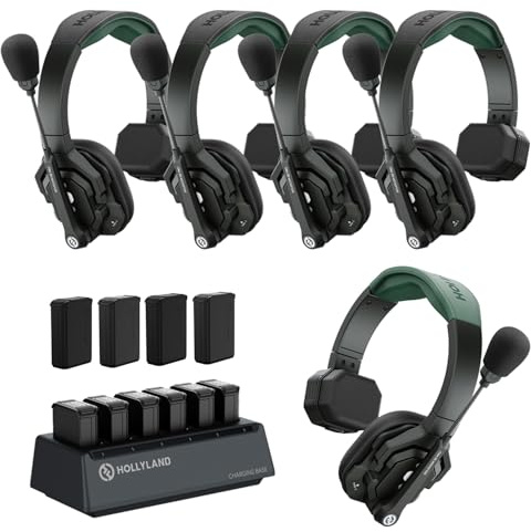 Hollyland Solidcom SE PRO 5-Users ENC Noise Cancellation Wireless Intercom Headset System 1312ft Team Communication with 3.5mm Single Ear Headset for Movie Shoot Live Show (1.9GHz Version)