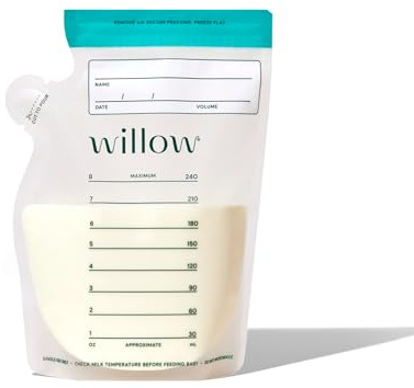 Willow - 8oz Breast Milk Storage Bags - 100ct - Double Zip Seal for Durability - Freezer & Fridge Breastmilk Storage - Easy Pour Spout for Bottle Transfer - BPA Free - Breastfeeding Essentials