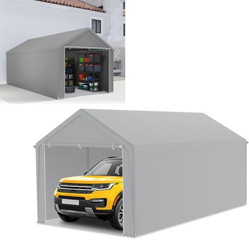 NAIZY Carport 3 x 6 m tältgarage med avtagbara sidoväggar stora garagetält förvaringstält UV-skydd vindtät vintersäkert biltält skydd, grå