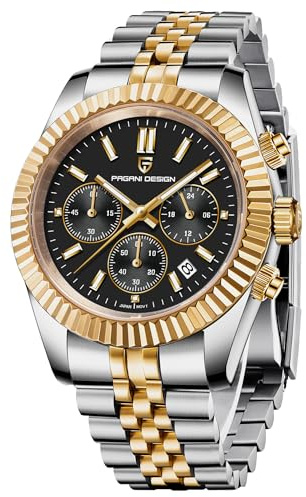 Pagani Design Chronograph Uhr für Männer, Luxus Business Dress Armbanduhr, Japan VD53 Uhrwerk, Datum, Gold. (Gold Schwarz)
