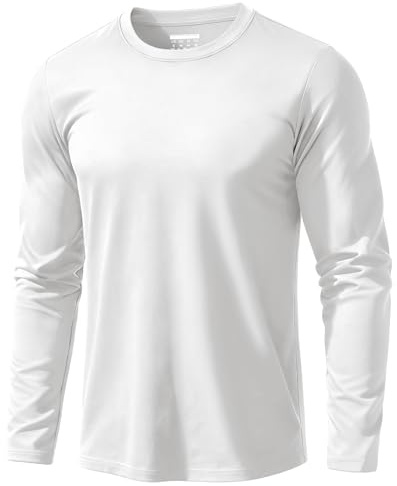 EKLENTSON Men's T Shirts Long Sleeve Casual Crewneck T-Shirts Cotton Basic Plain Moisture Wicking Work Tee White,2XL