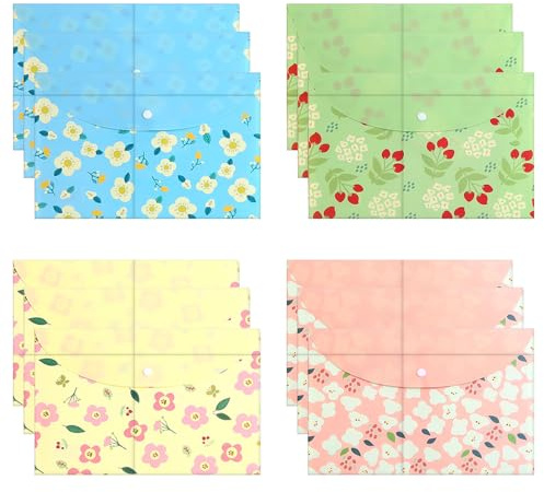 12 Poches De Fichiers En Plastique A4 Avec Conception Instantanée, Dossier De Motifs De Fleurs, Adapté À L'École, À La Maison, Au Travail.