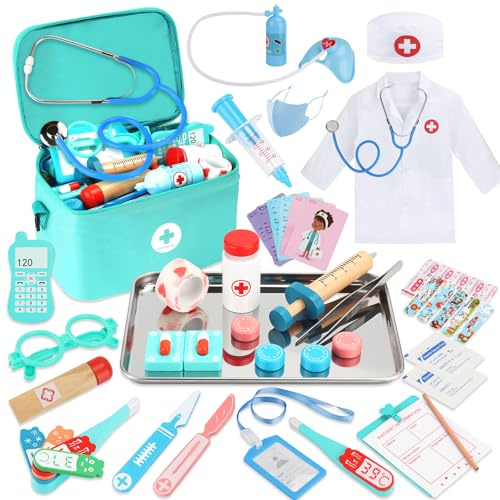 ZUSUZU Valigetta Dottore Bambini,Kit Dottoressa Bambina,con Vero Stetoscopio, Termometro, Camice da Medico e Borsa da Medico Portatile,Giochi di Ruolo per Ragazze e Ragazzi di 3+ Anni