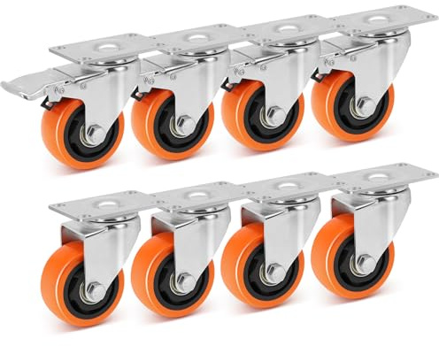 W B D WEIBIDA 75mm Rotelle per Mobili con 4 Freno Capacità 112KG per pezzo, Ruote Girevoli a 360°, Flessibile e Resistente Pesanti Ruote per Spostare Mobili, Carrello, Armadio, Trolley, Set di 8 Pezzi