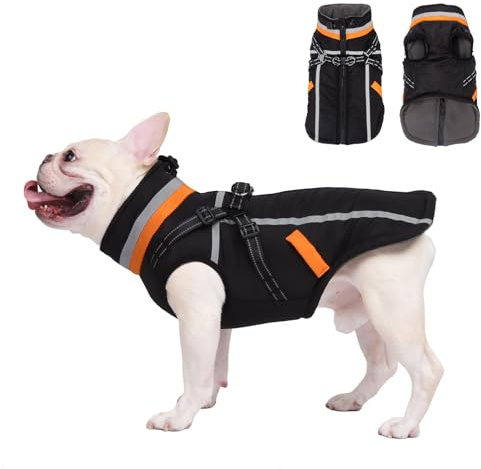 FEimaX Cappotto per Cani Invernale Giacca Impermeabile Antivento Cane Cappottino in Pile Calda con Pettorina Riflettente Regolabile Abbigliamento per Cani di Piccola e Media Taglia (3XL, Nero)