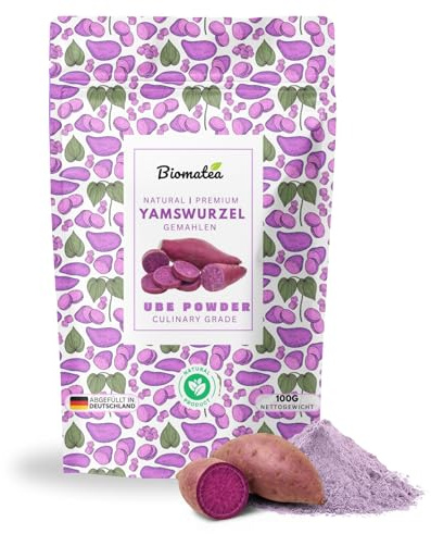 Biomatea Poudre Ube violette de qualité supérieure - Smoothies de racine d'igname - Thé, dessert - Naturel et pur - Poudre de racine de patate douce violette moulue - Ube Latte Culinary Grade