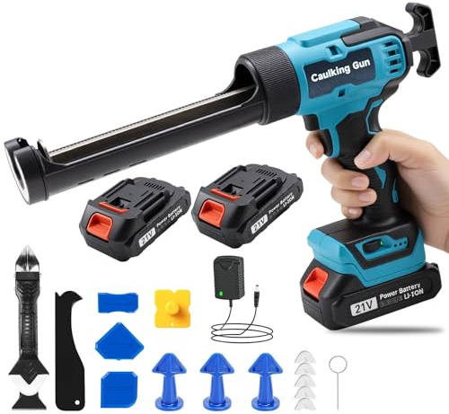 21V Cordless Electric Caulking Gun with Digital Display, 6 Speeds, Auto Retract & LED Light – Battery Powered Drip-Free Caulk Gun with 2×2.0Ah Batteries,14 Pcs Tools,10oz/300ml for Filling & Sealing