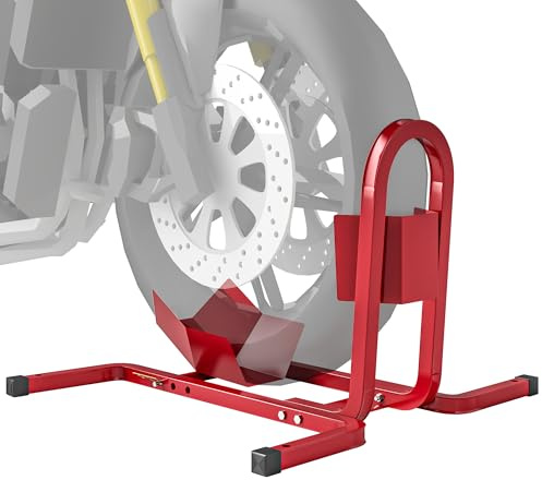 HOMCOM Cavalletto Moto Regolabile su 3 Livelli, Cavalletto Alzamoto 250 kg max in Metallo con Fori, 60x55x43 cm, Rosso