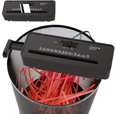 GENIE 260 S Plus Aktenvernichter | Papierschredder mit 6-mm Streifenschnitt | Schredder Aktenvernichter für Zuhause | Shredder Papier kompakt | Mit universal Aufsatz | Paper Shredder