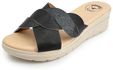 JOMIX Pantofole Donna Estive Anatomiche Ciabatte Traspirante Fasce Larghe Incrociate Plantare Morbido Foam Zeppa Platform Suola Antiscivolo Sandali a Fascia Aperta per Casa Hotel Vacanza Nero 40