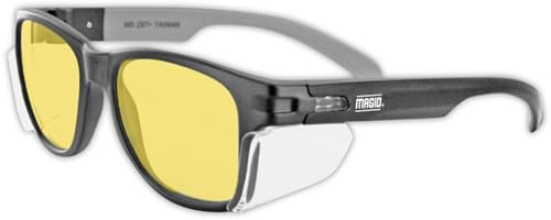 MAGID Y50 Safety Glasses for Construction | Black Frame — 1 Pair, Amber Lens | Side Shields, ANSI Z87.1+, Anti-Fog, Scratch-Resistant, 99.9% UV Protection, Polycarbonate Lens