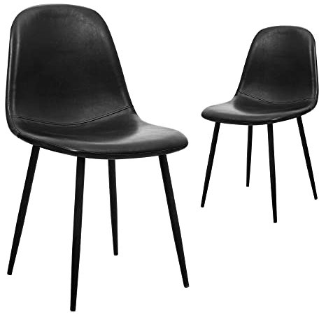 CangLong Satz von 2 Esszimmerstühlen Retro gepolsterte Küchenstühle für Küche Esszimmer, Kunstleder Esszimmerstuhl mit Metallbeinen, Schwarz
