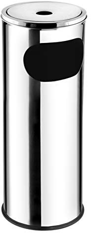 Acciaio inossidabile in acciaio inossidabile Kadax, macchina in piedi con cestino da 18 litri, coperchio e posacenere collocato, contenitore per rifiuti per esterno, bidone dei rifiuti (argento)