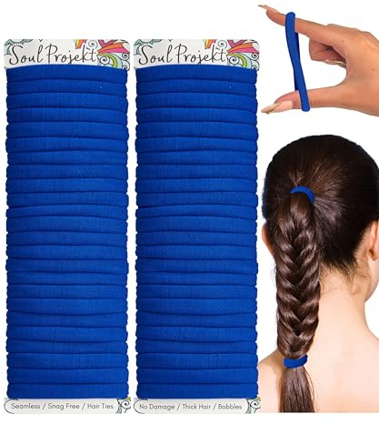 Soul Projekt Royal Blue Thick Hair Bobbles 50 Pack 8mm, School Hair Accessories, Blue Hair Bands, Ladies Hair Band, Snag Free Kids Hair Ties