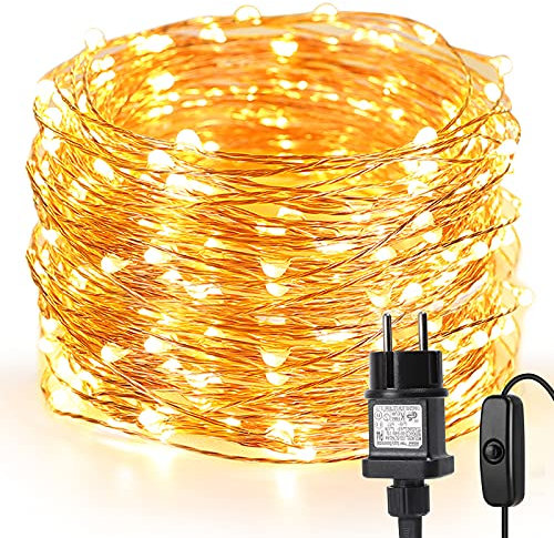 Lepro Luci Natale Esterno 20m, 200 LED Luce Bianco Caldo, Impermeabile IP65 per Esterni e Interni, Filo in Rame Flessibile con Spina, Decorazioni per Giardino, Feste, Matrimoni, Albero di Natale