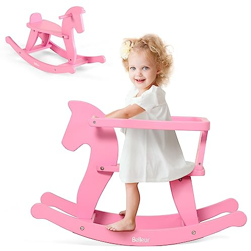 Belleur Cavallo a Dondolo in Legno per Bambini, Cavalcabile in Legno per Bambini da 1 a 3 Anni, Ragazzi e Ragazze, Animale a Dondolo per attività al Chiuso e all'Aperto, Compleanno