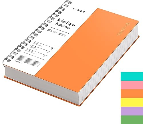 EMSHOI B5 Spiral Notebook, Lined Notepad, PVC Cover, 300 Pages, Orange | 100GSM Paper, Flexible Plastic Cover, Notepad with Sticky Notes, Pocket, Pen Loop, Bookmark Ruler for Writing, 19 x 25cm