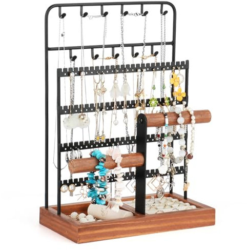 Kingling Schmuckständer Schmuckhalter, Schmuckaufbewahrung Ketten Schmuck Ständer, Schmuck-Organisator zur Aufbewahrung von Halsketten, Ohrringen, Armbändern, Ringen (Schwarz)