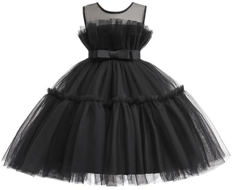 Lito Angels Robe de cérémonie Fille en Tulle superposé | Corsage sans manches à volants, jupe tulle superposée, ceinture à nœud, Mariage, Cérémonie, Baptême, Communion, Anniversaire