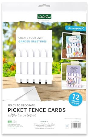 Katy Sue White Picket Fence Shaped Card Blanks & Matching Envelopes, 12 Pack, 5 x 7 Inches