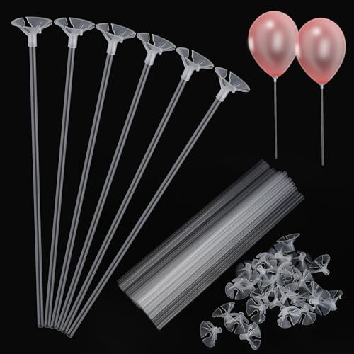 100 stycken ballongstavar, plastballonghållare, återanvändbara ballongstavar, transparent ballonghållare för födelsedagsfester, familjefester och bordsdekorationer