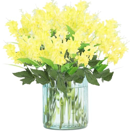 astylishome Fleurs artificielles jaunes pour tombes extérieures – Bouquet de jacinthe d'extérieur – Faux bouquets de simulation pour restaurant, banquet, table de mariage, vase décoratif 1410
