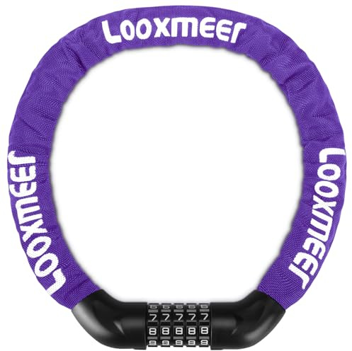 Looxmeer Lucchetto Bici Catena, Bicicletta Antifurto a Combinazione a 5 Cifre, Cilindro di Bloccaggio in Lega di Zinco, Rinforzato Resistente al Taglio per Biciclette, Motocicli, Cancelli, Viola