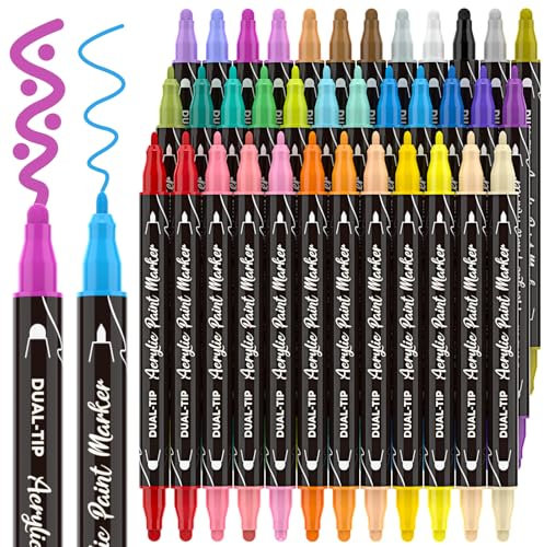 ANYUKE Acrylstifte für Steine Wasserfest, 36 Farben Dual Tip Acrylic Marker, Acrylstifte Set für Papier, Holz, Glas, Keramik, Leinwand, Eierfarben Ostern, Acryl Stifte für Kinder und Erwachsene