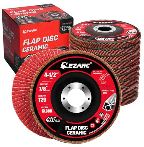 EZARC Ceramic Flap Discs 115mm 40 Grit, Flap Sanding Disc, Type 29 Ceramic Grinding Wheel for Stainless Steel, Non-Ferrous Metal, Cast Iron, Sheet Metal, 10 Pack